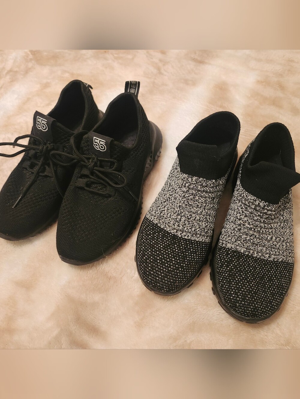 2 Pair Bundle LOT Black Slip-On Sneakers and Tennis Shoe